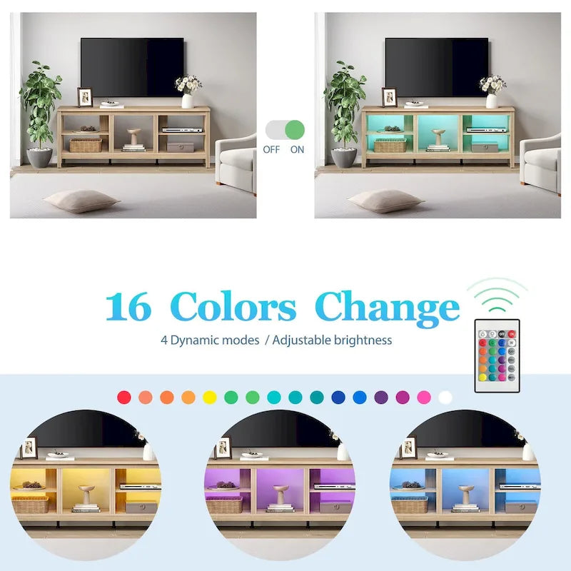 70-Inch TV Stand Console Table with LED Lights and Open Storage Shelves