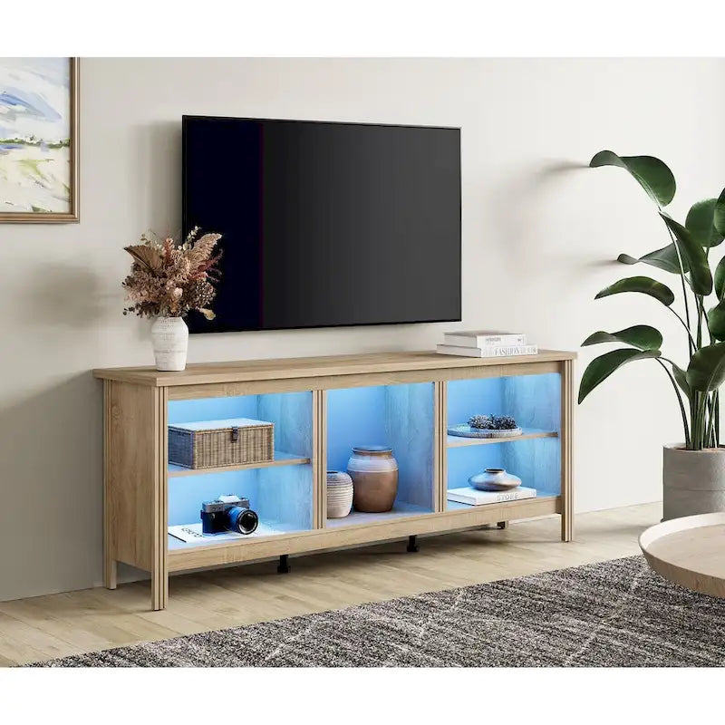70-Inch TV Stand Console Table with LED Lights and Open Storage Shelves