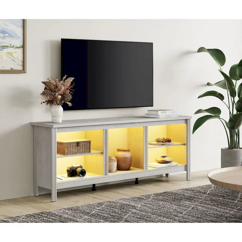 70-Inch TV Stand Console Table with LED Lights and Open Storage Shelves