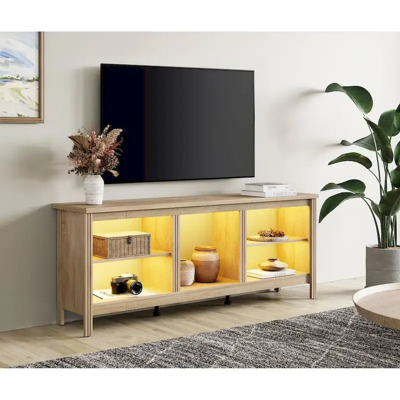 70-Inch TV Stand Console Table with LED Lights and Open Storage Shelves
