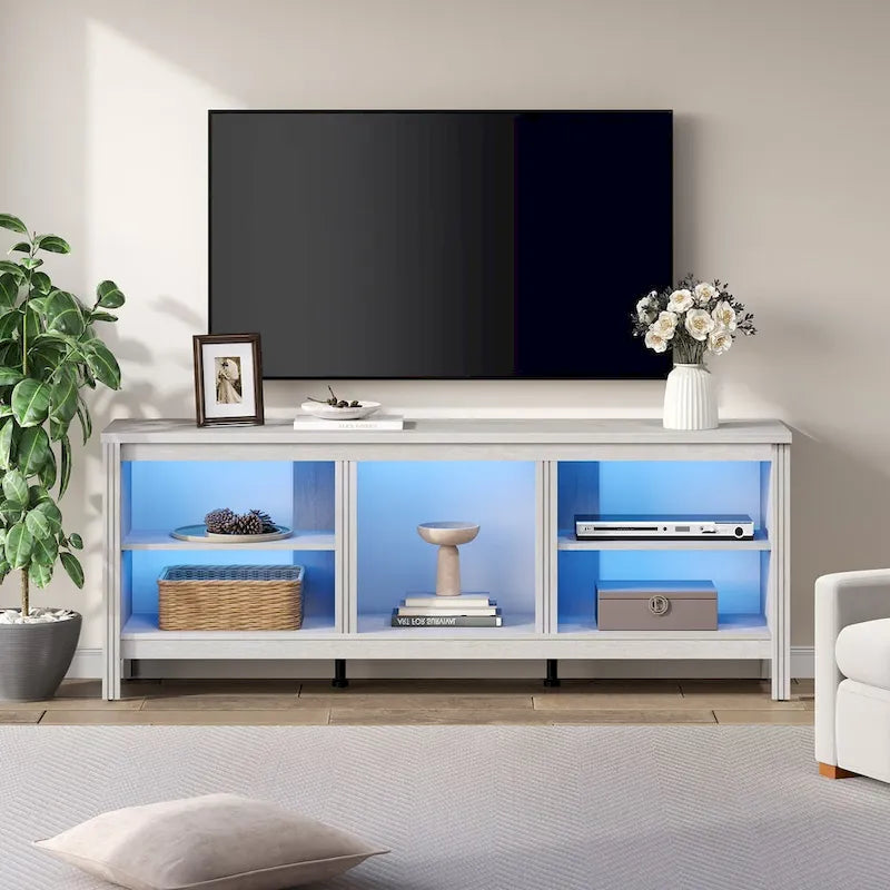 70-Inch TV Stand Console Table with LED Lights and Open Storage Shelves