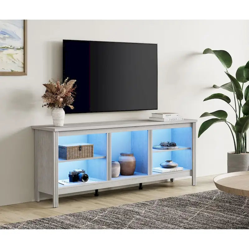 70-Inch TV Stand Console Table with LED Lights and Open Storage Shelves