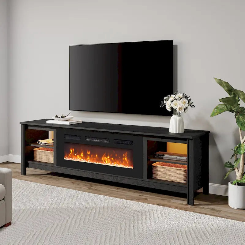 70-Inch TV Stand Console Table with LED Lights and Open Storage Shelves