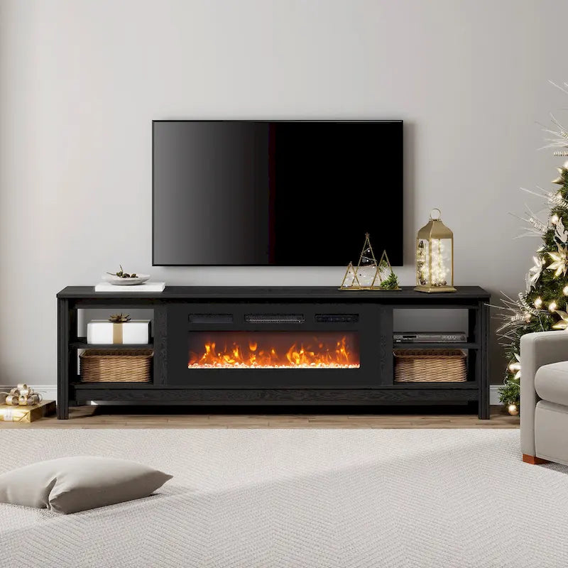 70-Inch TV Stand Console Table with LED Lights and Open Storage Shelves