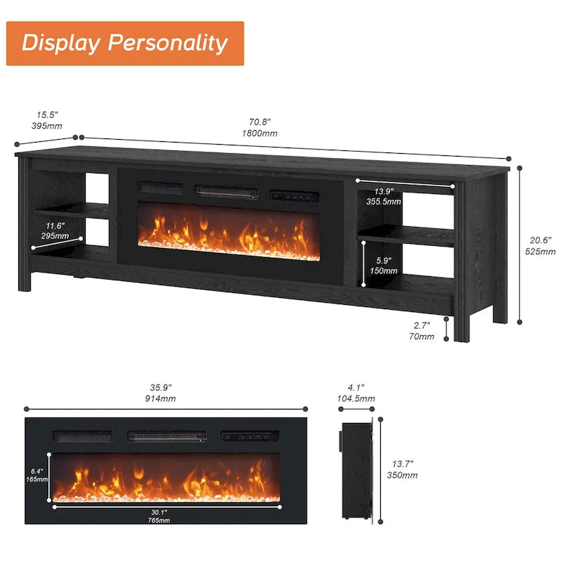 70-Inch TV Stand Console Table with LED Lights and Open Storage Shelves