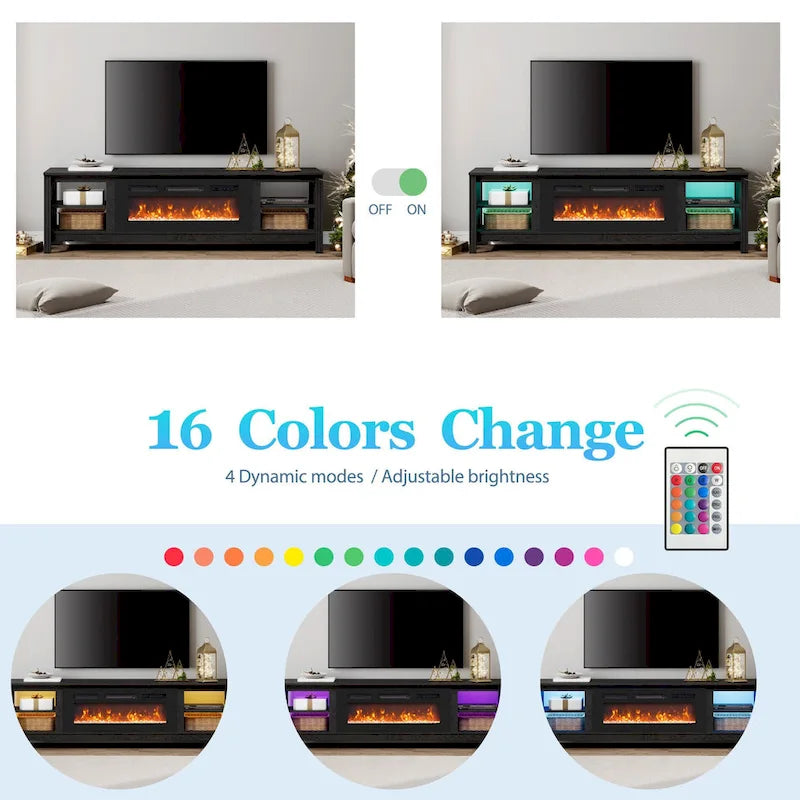 70-Inch TV Stand Console Table with LED Lights and Open Storage Shelves