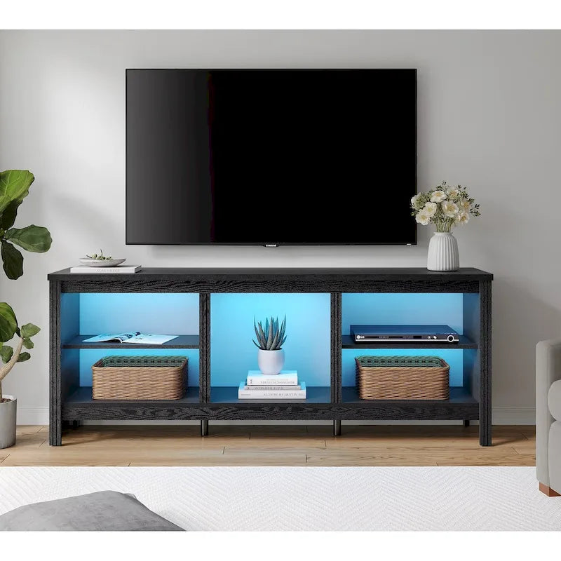 70-Inch TV Stand Console Table with LED Lights and Open Storage Shelves