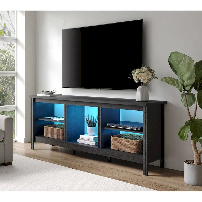 70-Inch TV Stand Console Table with LED Lights and Open Storage Shelves