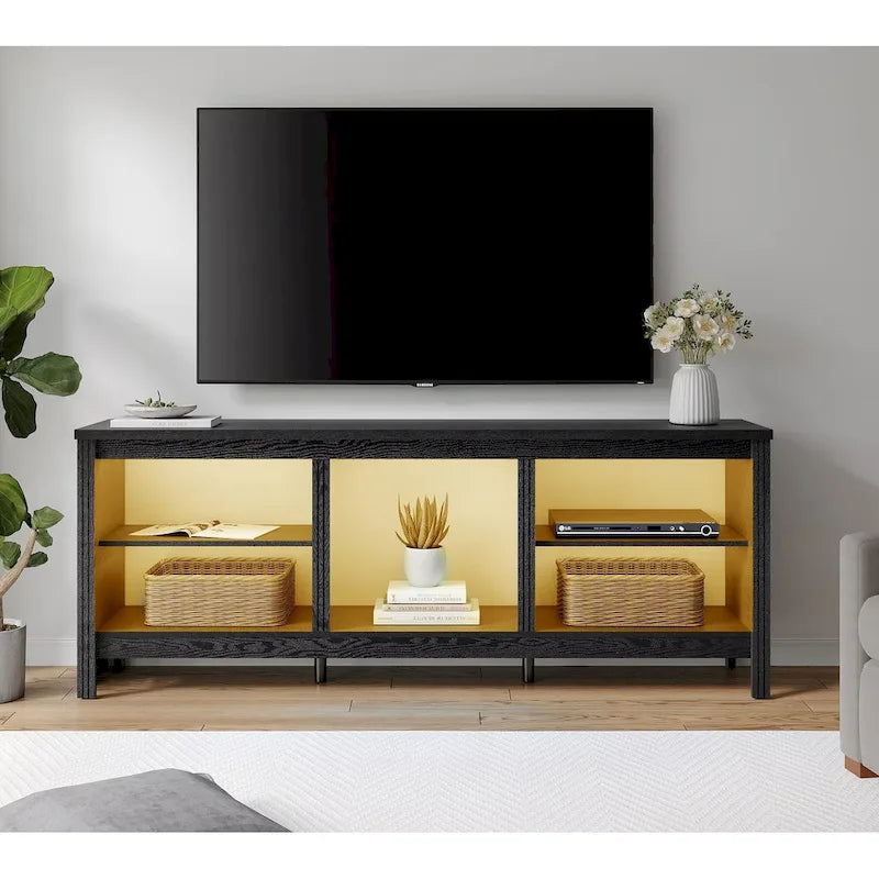 70-Inch TV Stand Console Table with LED Lights and Open Storage Shelves