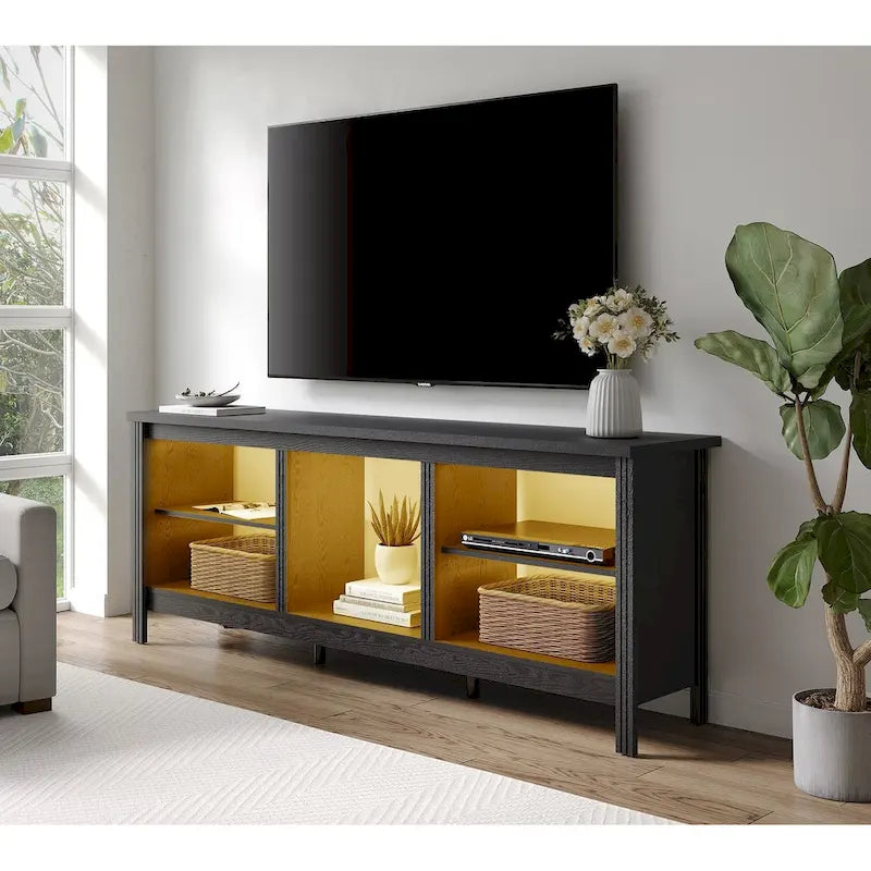 70-Inch TV Stand Console Table with LED Lights and Open Storage Shelves