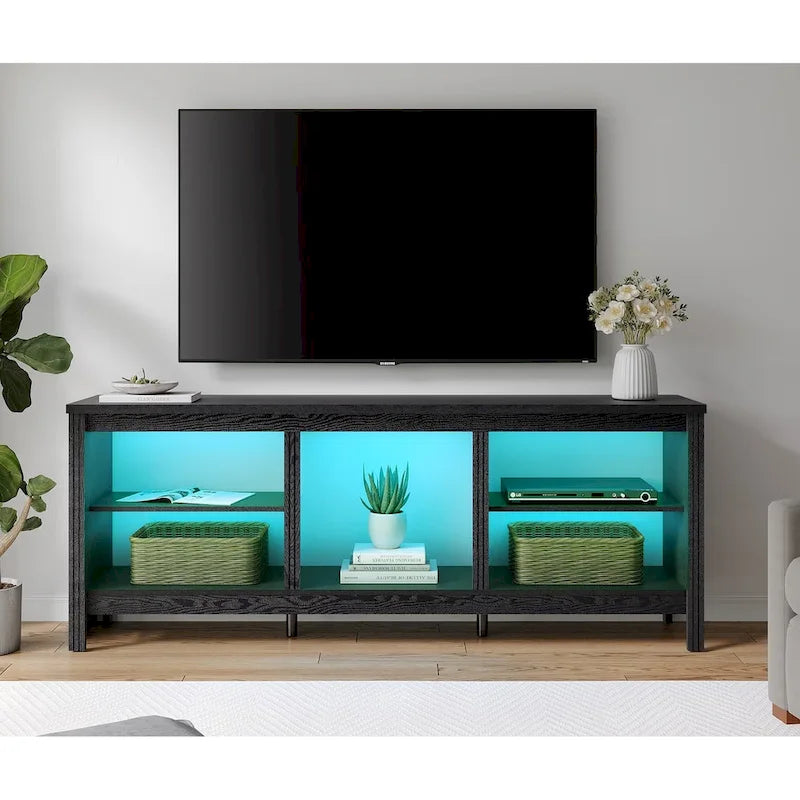 70-Inch TV Stand Console Table with LED Lights and Open Storage Shelves