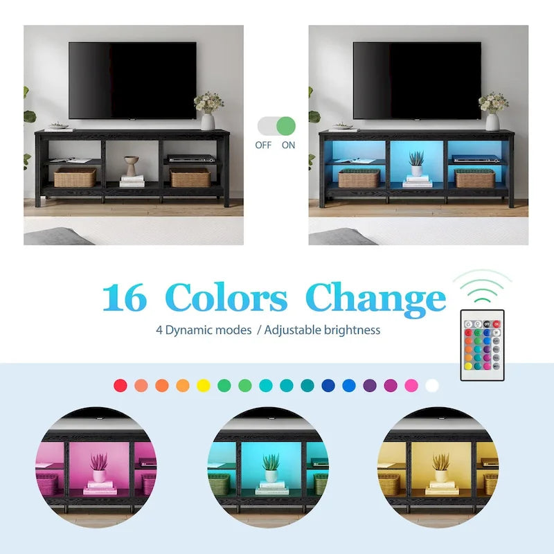 70-Inch TV Stand Console Table with LED Lights and Open Storage Shelves