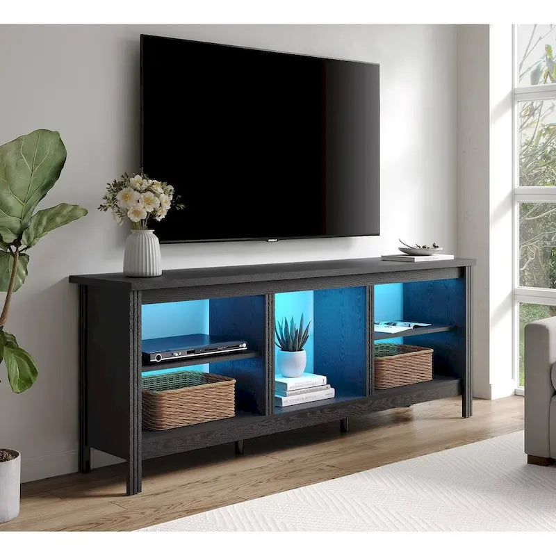 70-Inch TV Stand Console Table with LED Lights and Open Storage Shelves