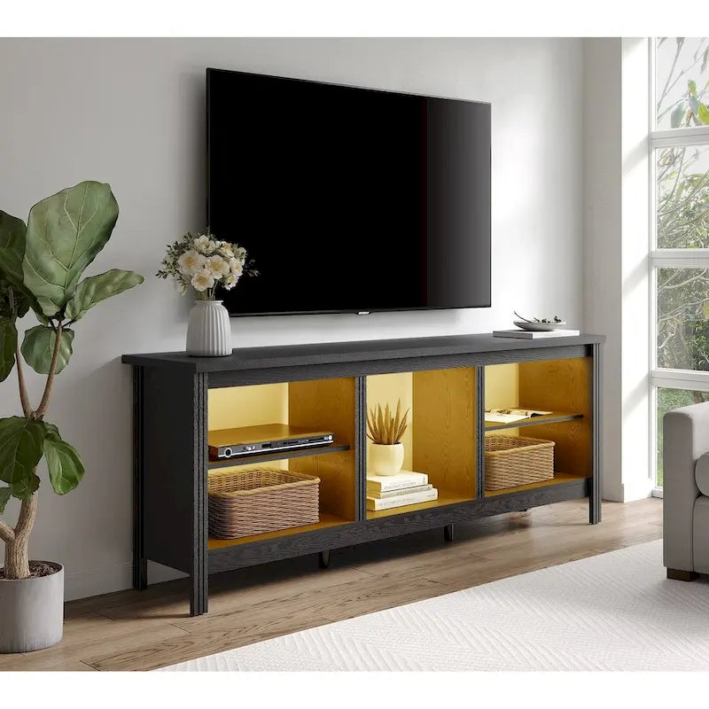 70-Inch TV Stand Console Table with LED Lights and Open Storage Shelves