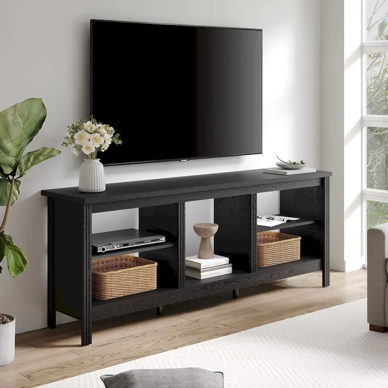 70-Inch TV Stand Console Table with LED Lights and Open Storage Shelves
