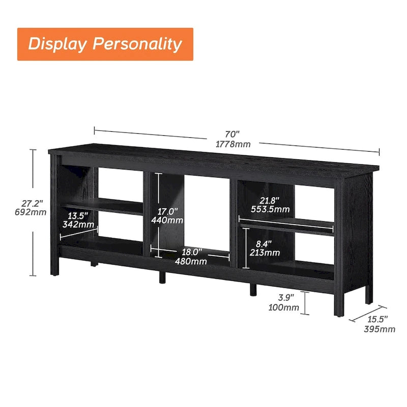 70-Inch TV Stand Console Table with LED Lights and Open Storage Shelves