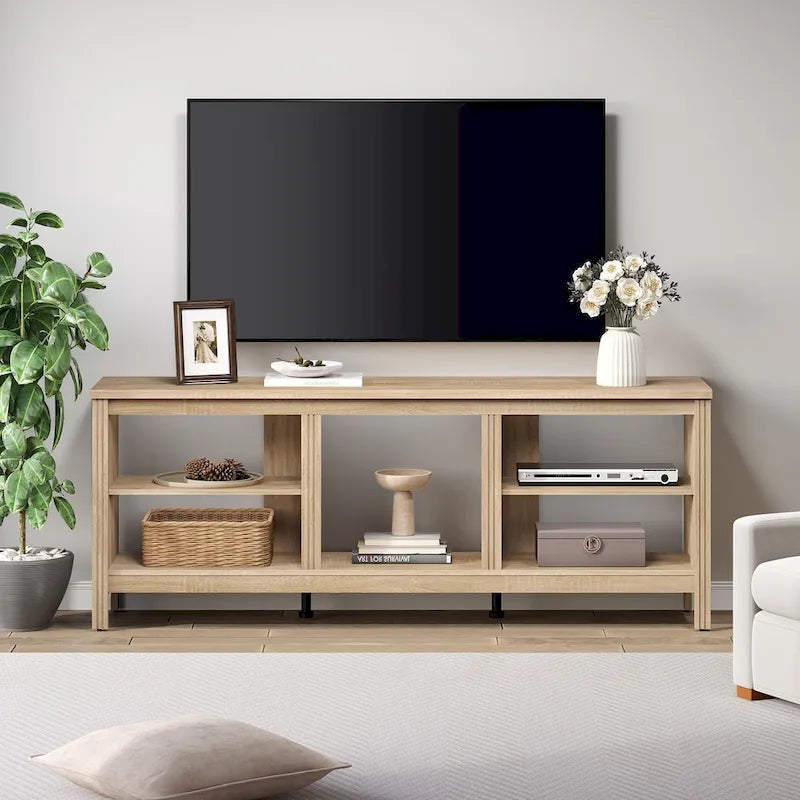 70-Inch TV Stand Console Table with LED Lights and Open Storage Shelves