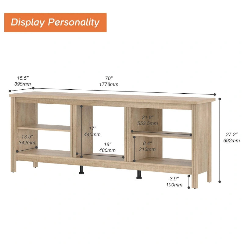 70-Inch TV Stand Console Table with LED Lights and Open Storage Shelves