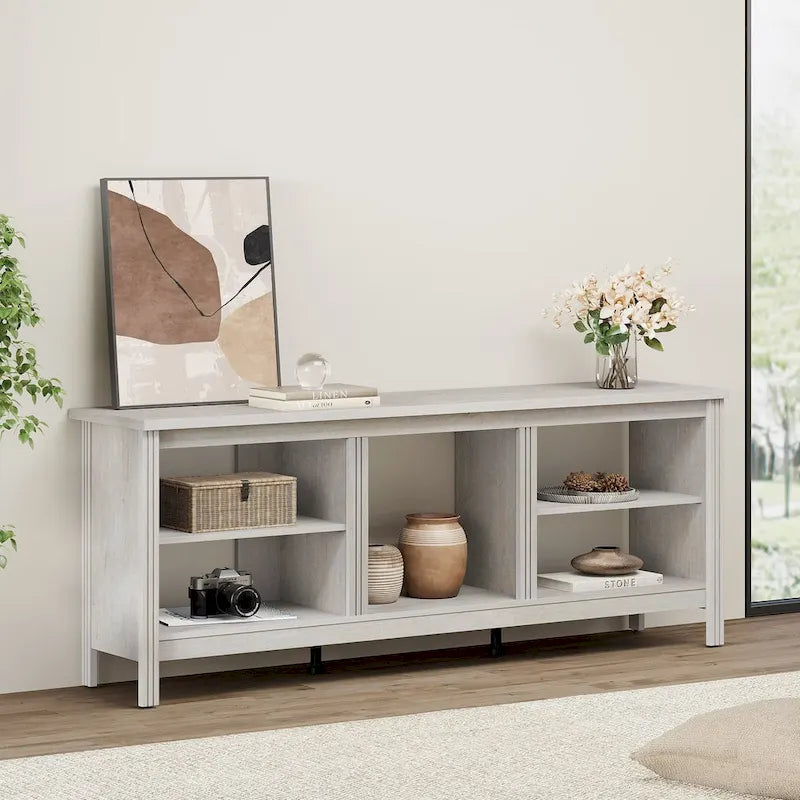70-Inch TV Stand Console Table with LED Lights and Open Storage Shelves