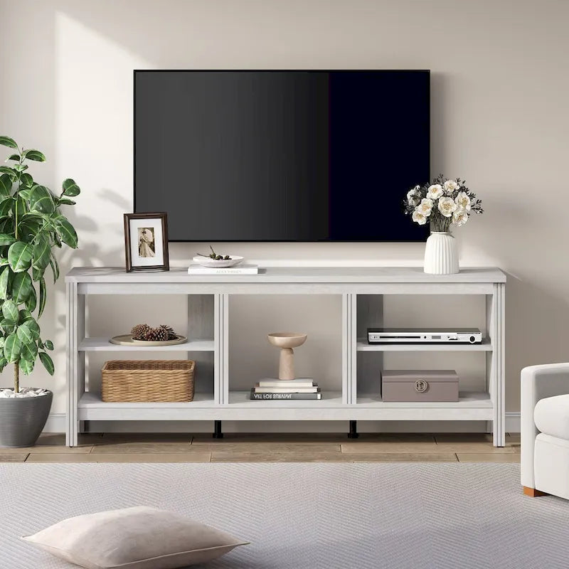 70-Inch TV Stand Console Table with LED Lights and Open Storage Shelves