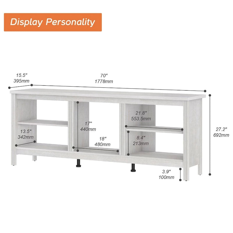 70-Inch TV Stand Console Table with LED Lights and Open Storage Shelves