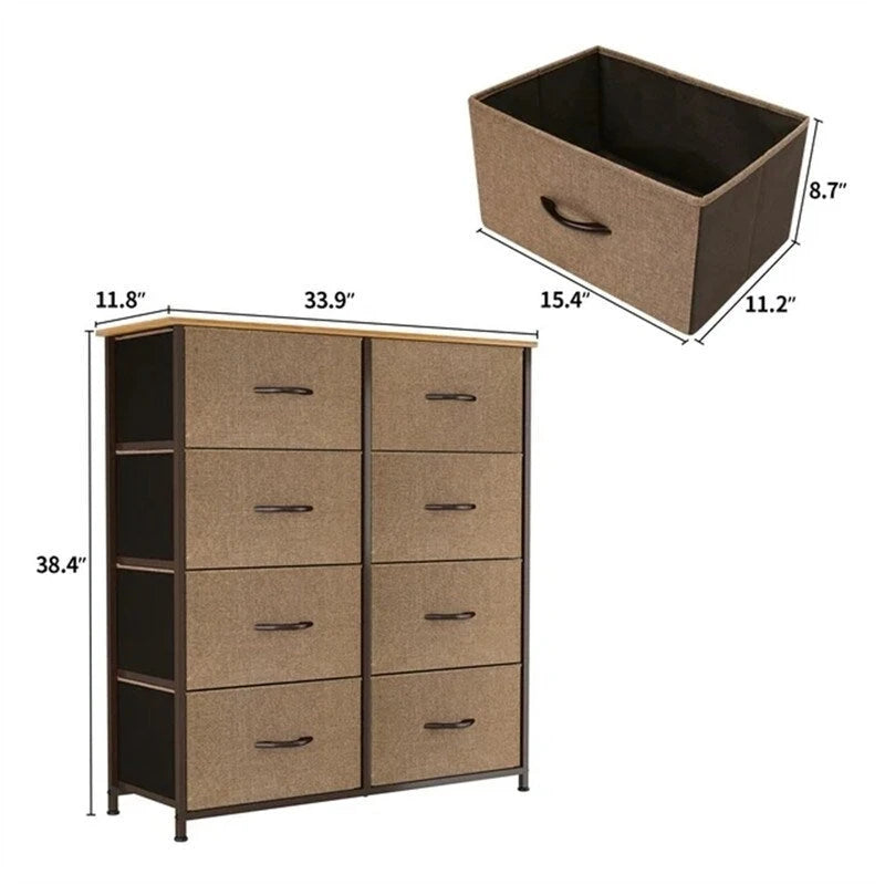 8-Drawer Fabric Storage Dresser with Metal Frame and Wood Top, Brown