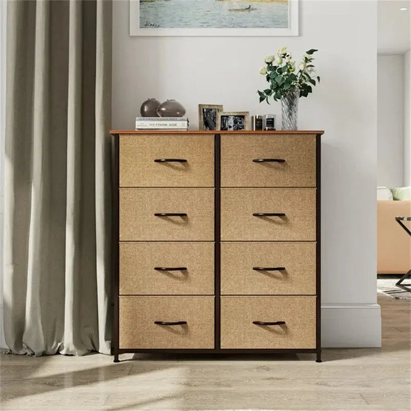 8-Drawer Fabric Storage Dresser with Metal Frame and Wood Top, Brown