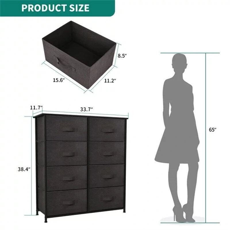 8-Drawer Fabric Storage Dresser with Metal Frame and Wood Top, Brown