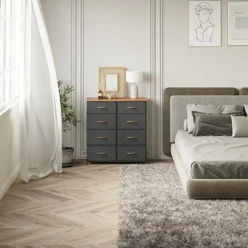 8-Drawer Fabric Storage Dresser with Metal Frame and Wood Top, Brown