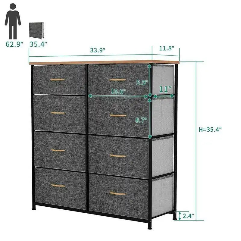 8-Drawer Fabric Storage Dresser with Metal Frame and Wood Top, Brown