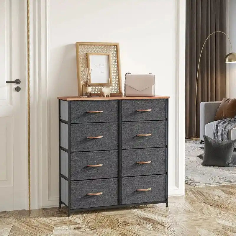 8-Drawer Fabric Storage Dresser with Metal Frame and Wood Top, Brown