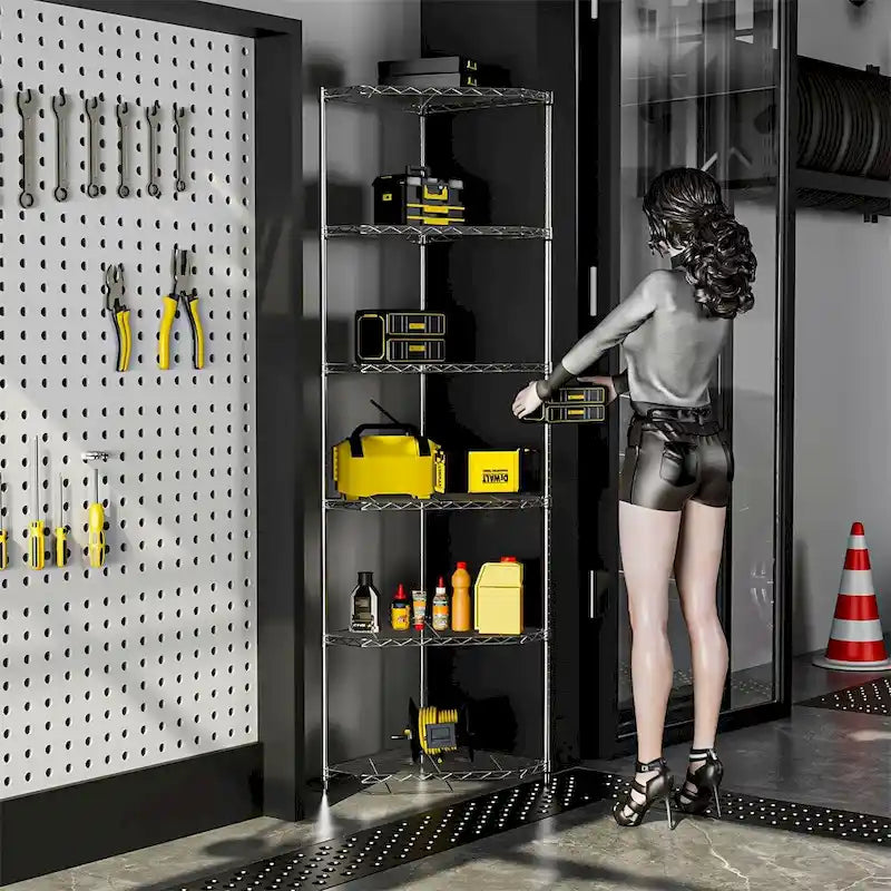 6-Tier Heavy Duty Corner Wire Shelving Unit Free Standing Storage Rack