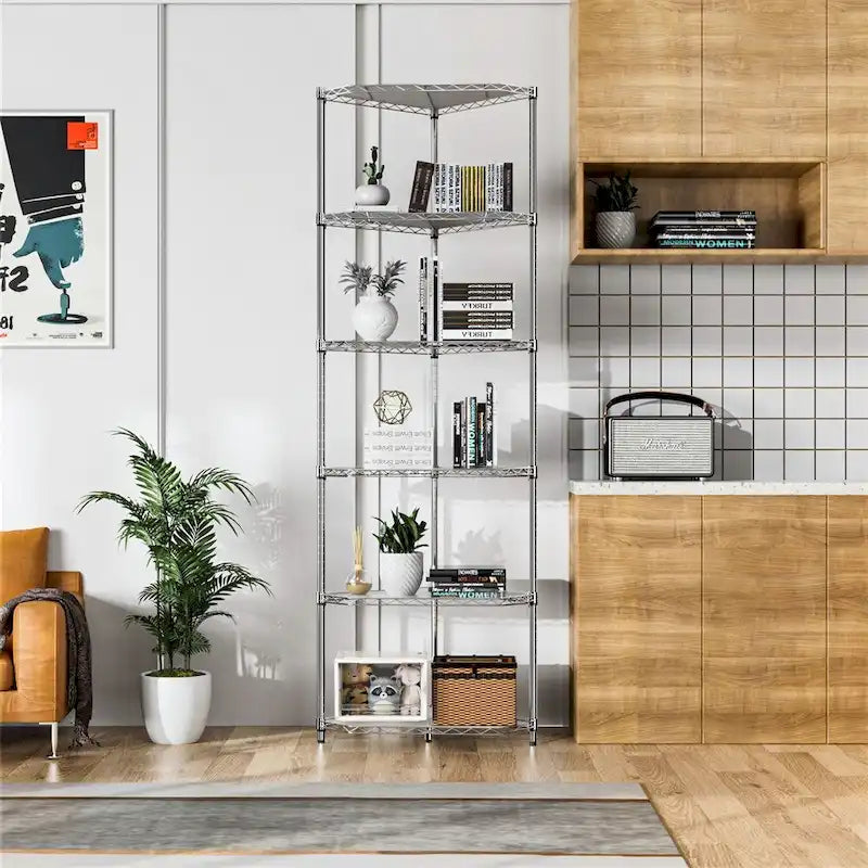 6-Tier Heavy Duty Corner Wire Shelving Unit Free Standing Storage Rack