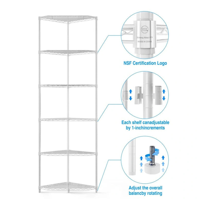 6-Tier Heavy Duty Corner Wire Shelving Unit Free Standing Storage Rack