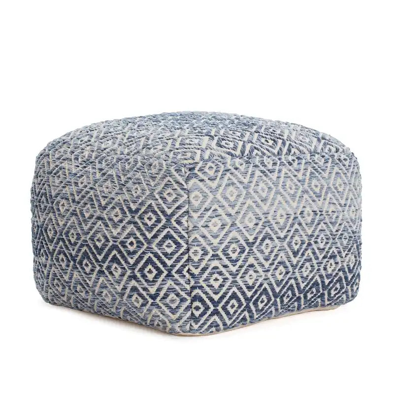 Handwoven Diamond Pattern Square Pouf Ottoman Beige Cotton Footrest Seat