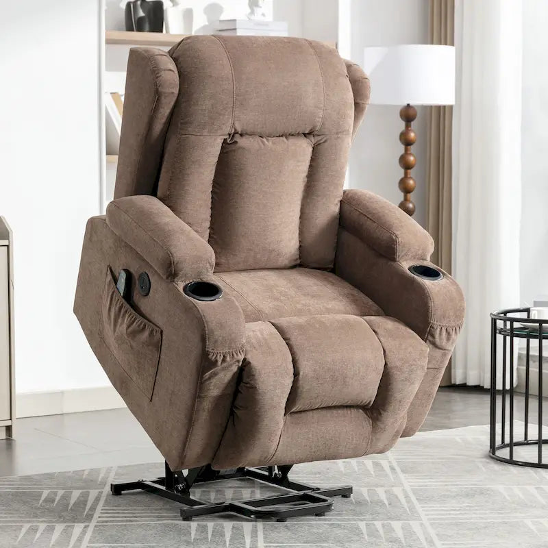 Electric Power Lift Recliner Chair with Massage Heating and USB Port Blue Grey Brown