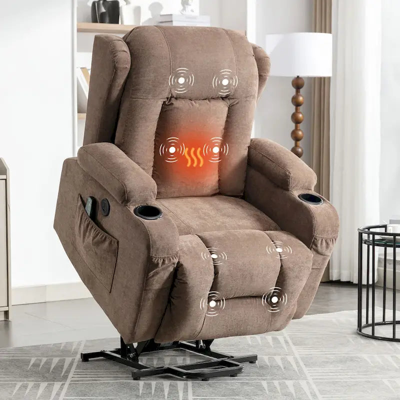 Electric Power Lift Recliner Chair with Massage Heating and USB Port Blue Grey Brown