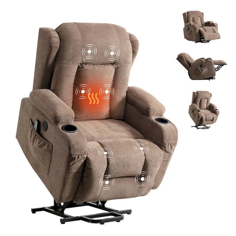 Electric Power Lift Recliner Chair with Massage Heating and USB Port Blue Grey Brown