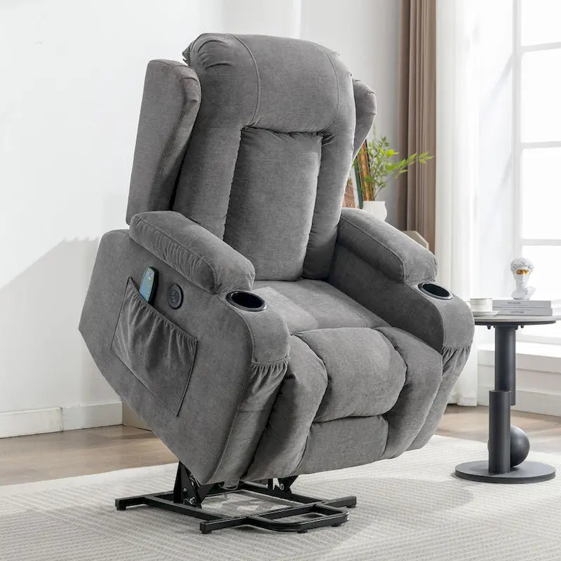 Electric Power Lift Recliner Chair with Massage Heating and USB Port Blue Grey Brown