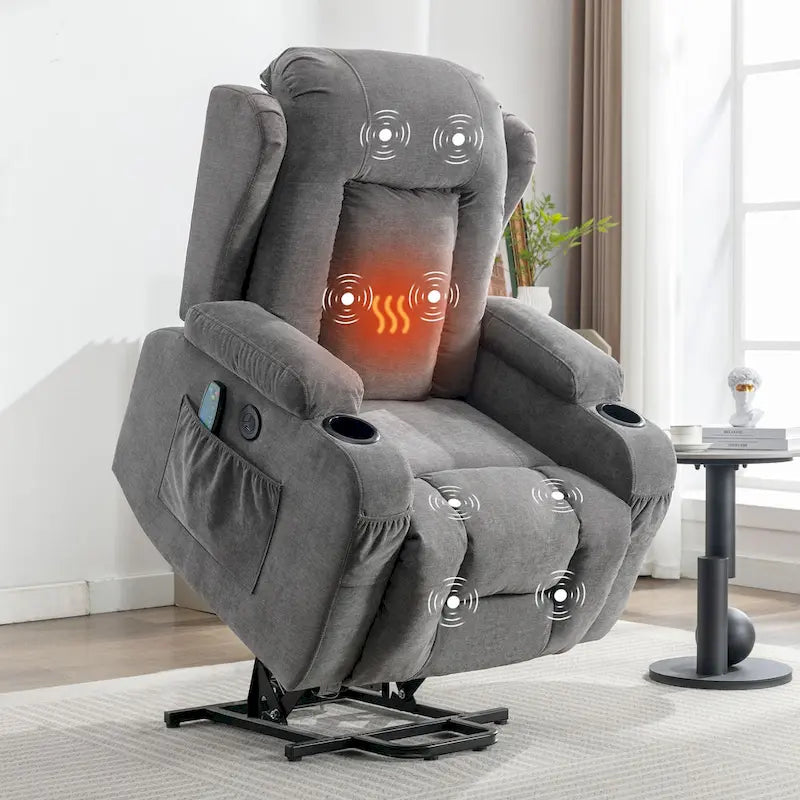 Electric Power Lift Recliner Chair with Massage Heating and USB Port Blue Grey Brown