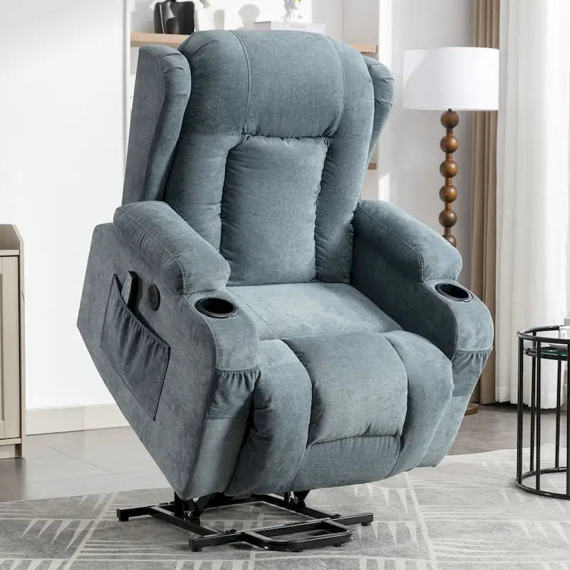 Electric Power Lift Recliner Chair with Massage Heating and USB Port Blue Grey Brown