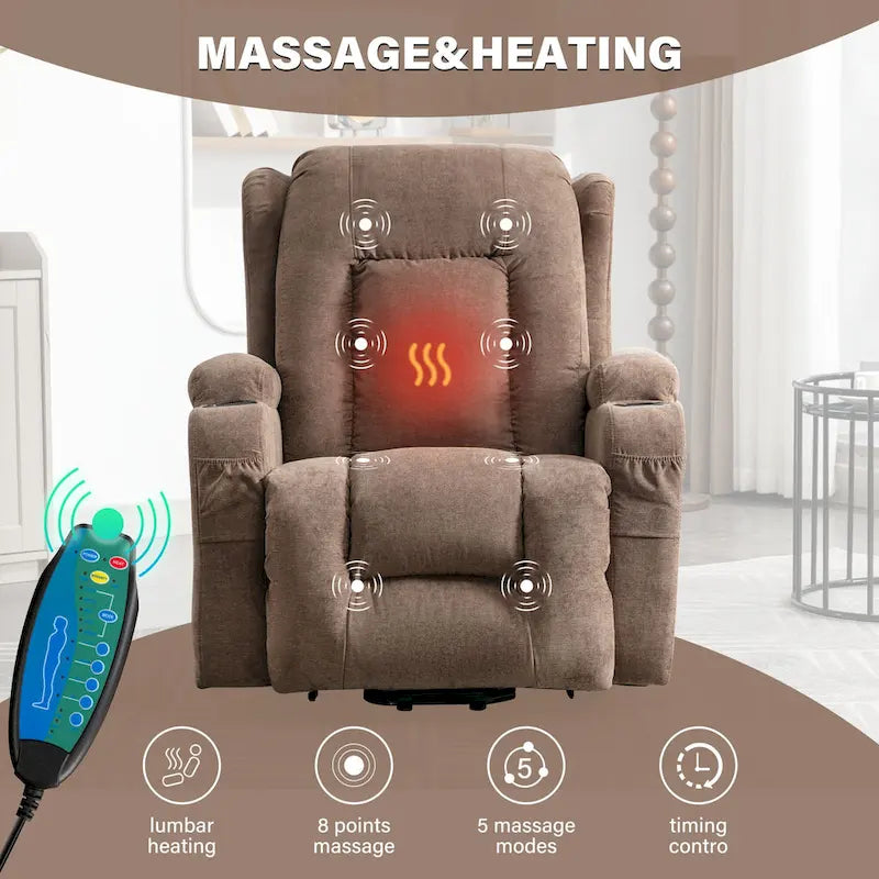 Electric Power Lift Recliner Chair with Massage Heating and USB Port Blue Grey Brown