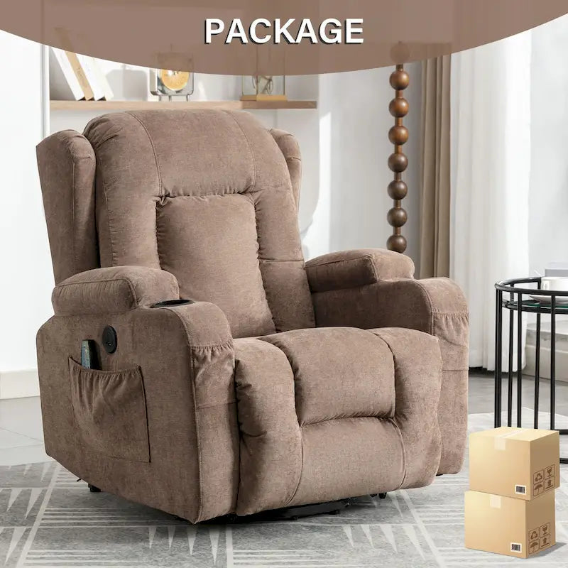Electric Power Lift Recliner Chair with Massage Heating and USB Port Blue Grey Brown