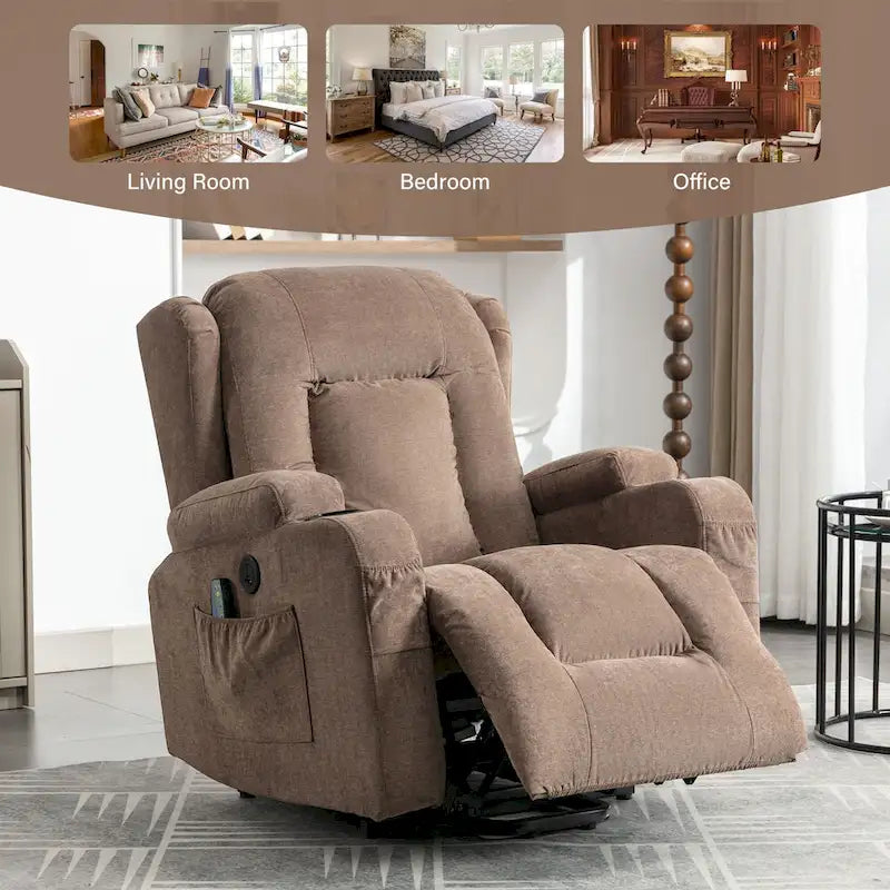 Electric Power Lift Recliner Chair with Massage Heating and USB Port Blue Grey Brown