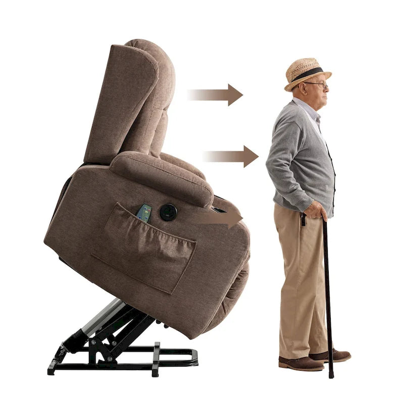 Electric Power Lift Recliner Chair with Massage Heating and USB Port Blue Grey Brown