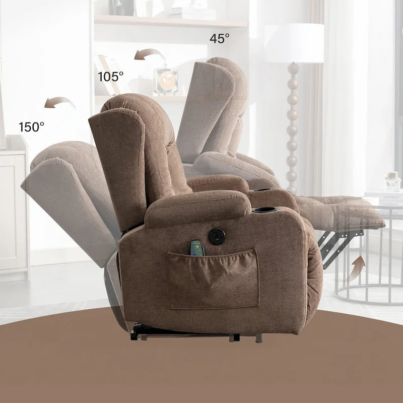 Electric Power Lift Recliner Chair with Massage Heating and USB Port Blue Grey Brown