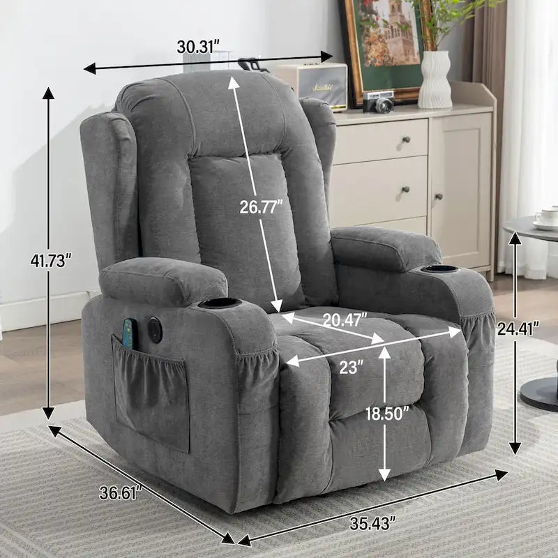 Electric Power Lift Recliner Chair with Massage Heating and USB Port Blue Grey Brown