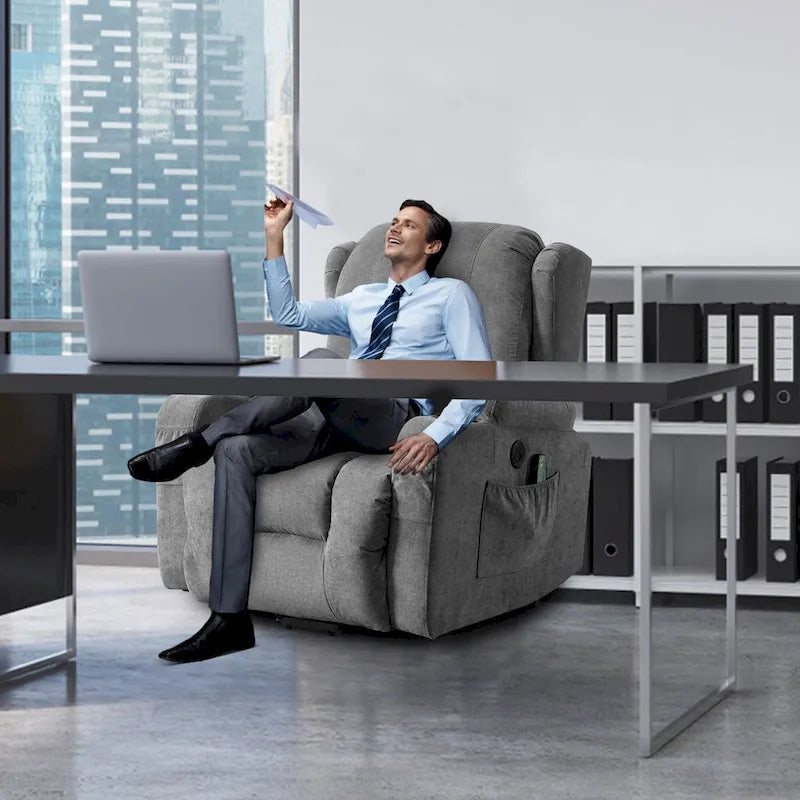 Electric Power Lift Recliner Chair with Massage Heating and USB Port Blue Grey Brown