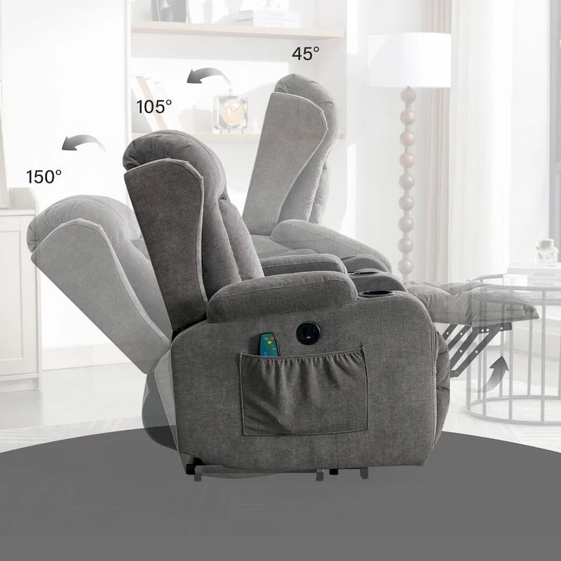 Electric Power Lift Recliner Chair with Massage Heating and USB Port Blue Grey Brown