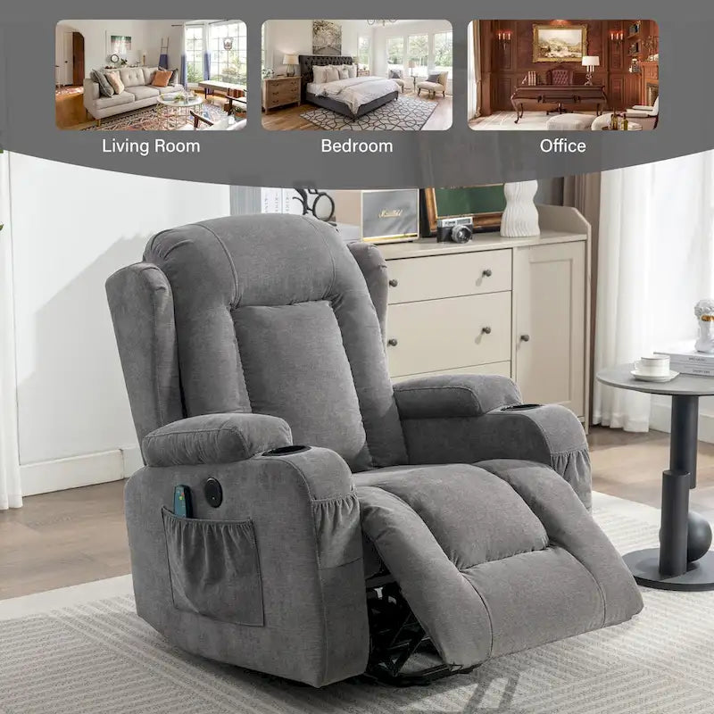 Electric Power Lift Recliner Chair with Massage Heating and USB Port Blue Grey Brown